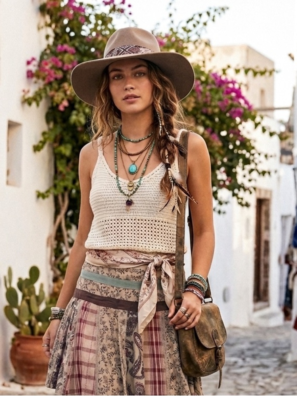 Boho Patchwork Cotton Skirt Floral Paisley Plaid Cottagecore Midi Festival L